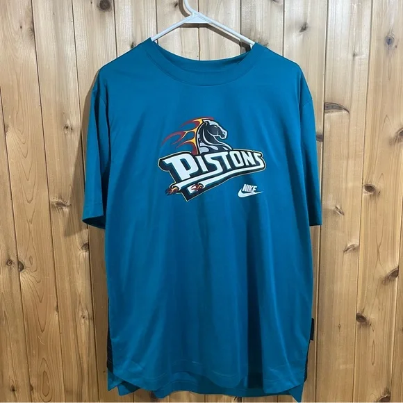 Detroit Pistons Nike Teal Hardwood Classics Pregame Warmup T-Shirt Mens XL - Picture 2 of 7